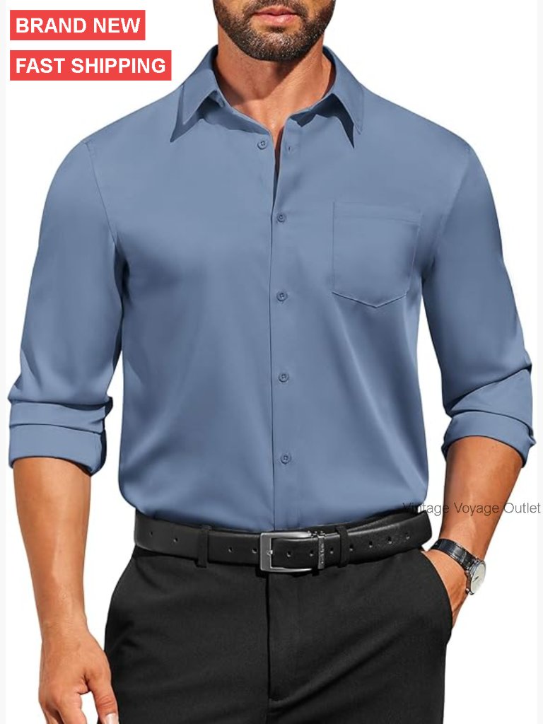 Men's Long Sleeve Button Down Dress Shirt Regular Fit Business Casual